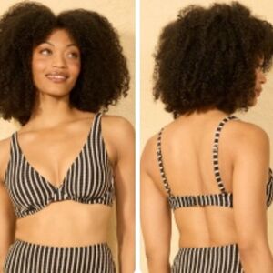 Shade & Shore Black and Tan Striped Bikini